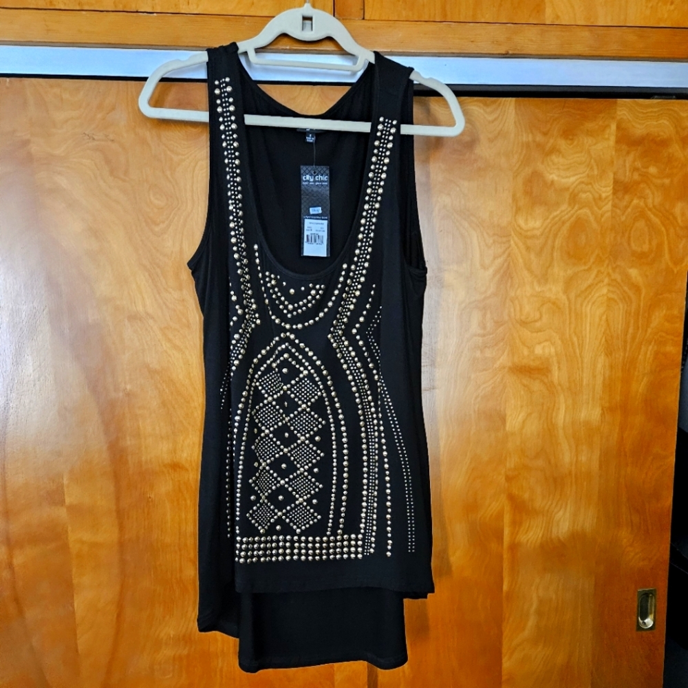 City Chic Plus black and gold detailed tank